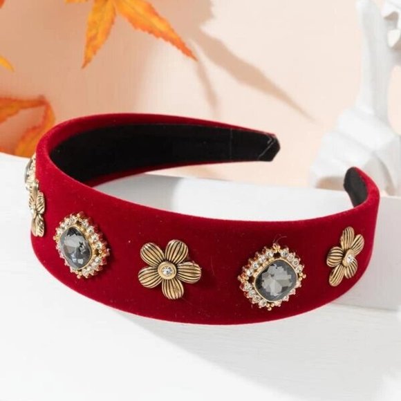 UNBRANDED Accessories - Red Velvet Headband Rhinestone Embellishment - NWT